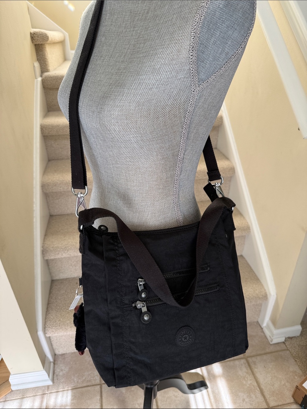 New Kipling Belammie Black Nylon Crossbody or handle Bag with Monkey Keychain. - Picture 5 of 14